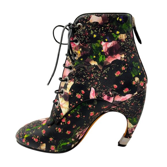 Givenchy Black Multi Floral Printed Leather Lace-Up Boots - Picture 3 of 7